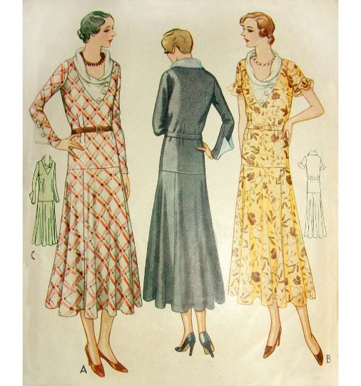 1930s Style Cowl Neck Dropped Waist Dress Custom Made in Your Size From a Vintage Pattern 1931