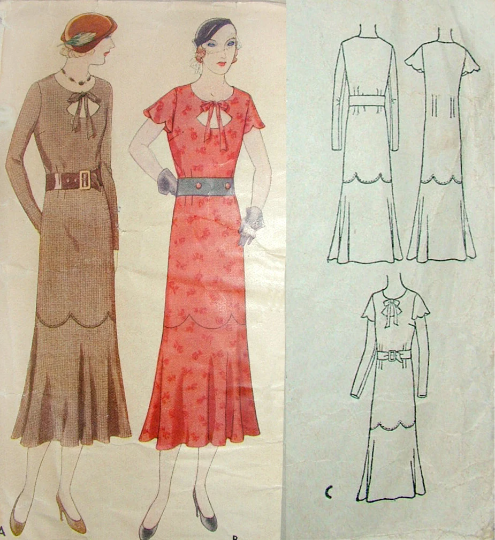 1930s Style Dress with Keyhole Neck and Scalloped Fishtail Skirt Custom Made in Your Size From a Vintage Pattern 1931