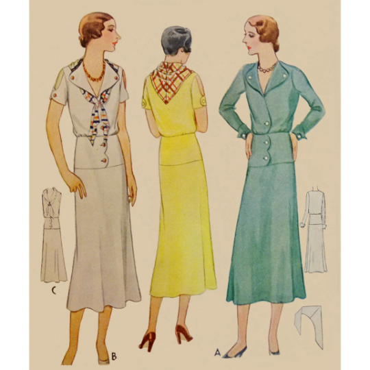 1930s Style Sporty Day Dress with Scalloped Front and Scarf Custom Made in Your Size From a Vintage Pattern 1931