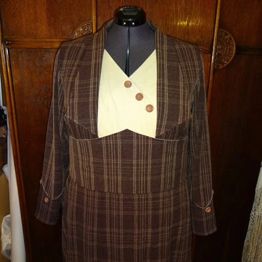 1930s Style Surplice Mock Jacket Dress with Fitted Midriff and Kick Pleats Custom Made in Your Size From a Vintage Pattern 1933