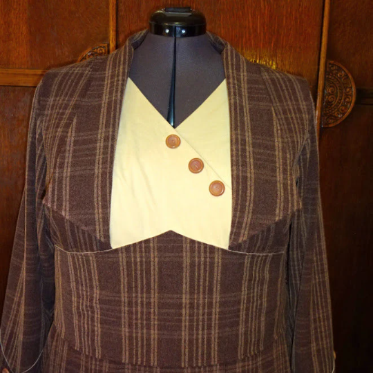 1930s Style Surplice Mock Jacket Dress with Fitted Midriff and Kick Pleats Custom Made in Your Size From a Vintage Pattern 1933