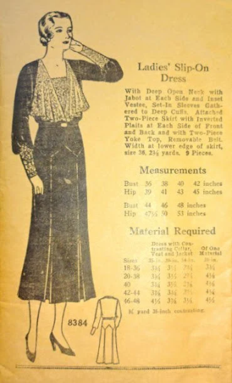 1930s Style Deep V Neck Double Jabot Collar Dress with Art Deco Skirt  Custom Made in Your Size From a Vintage Pattern 1934