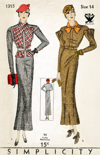 1930s Style UMBRELLA Sleeve Dress with Bow or Scarf Collar and Slim Skirt Custom Made in Your Size From a Vintage Pattern 1933