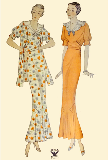 1930s Style Art Deco Ruffle Collar Long Bias Cut Mermaid Hem Dress Custom Made in Your Size From a Vintage Pattern 1933