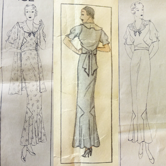 1930s Style Art Deco Ruffle Collar Long Bias Cut Mermaid Hem Dress Custom Made in Your Size From a Vintage Pattern 1933