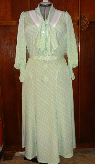 1930s Style Jabot Collar Dress with Balloon Sleeves and Slim Skirt Custom Made in Your Size From a Vintage Pattern 1935