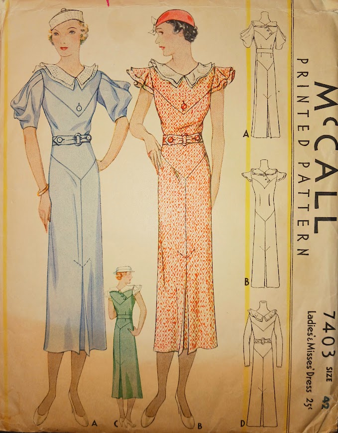 1930s Style Ruffle Collar Day Dress with Pointed Seams Custom Made in Your Size From a Vintage Pattern 1933
