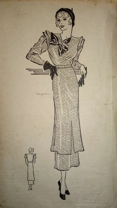 1930s Style Day Dress Tunic with Sci Fi Sleeves and Scarf Collar Custom Made in Your Size From a Vintage Pattern 1933