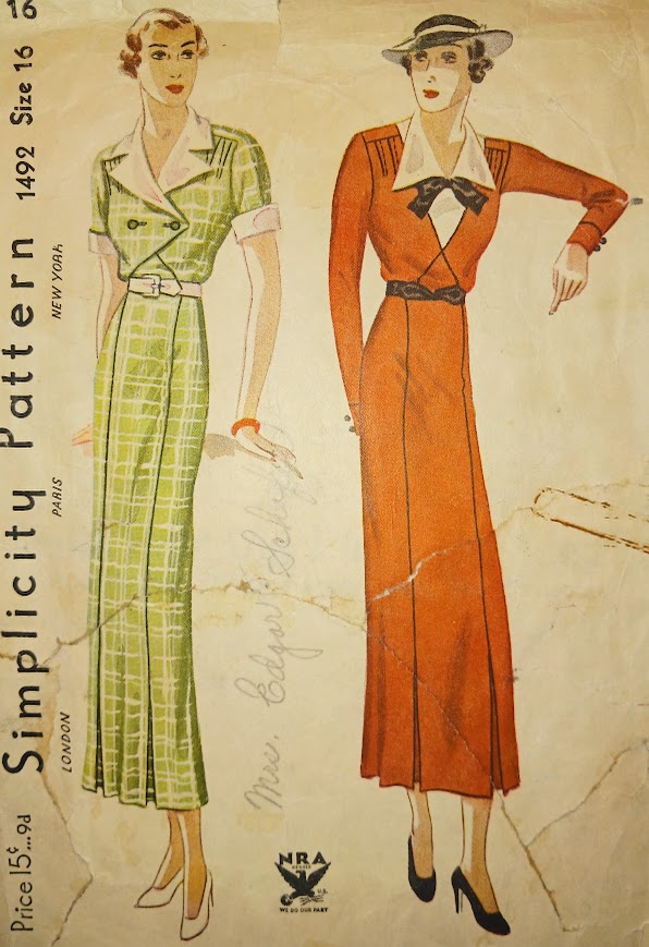 1930s Style Surplice or Deep V Neck Dress with Slim Skirt Custom Made in Your Size From a Vintage Pattern 1934