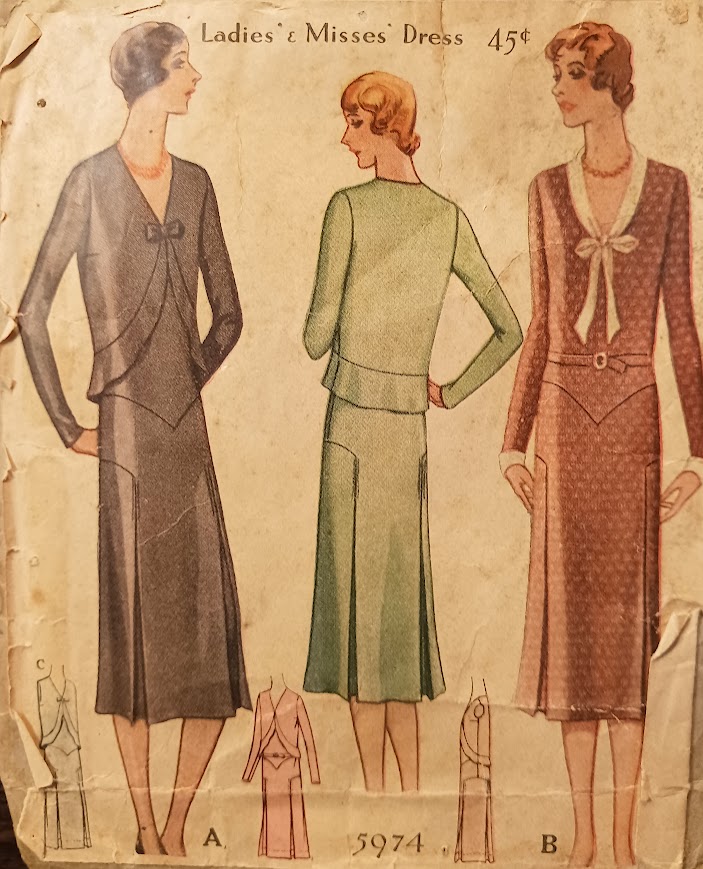 1930s Style V Neck Dress with Art Deco Seam Lines on Skirt Custom Made in Your Size From a Vintage Pattern 1930