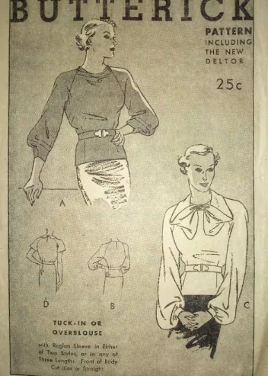 1930s Style Raglan Blouse with Cowl or Draped Bow Neck Custom Made in Your Size From a Vintage Pattern 1935