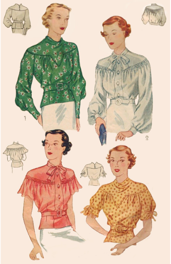 1930s Style Drop Shoulder Blouse with Cowl or Bow Neck and Sleeve Options Custom Made in Your Size From a Vintage Pattern 1936