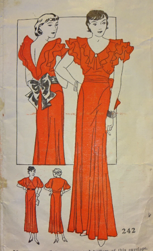 1930s Style Evening Dress with Ruffle or Balloon Sleeves Custom Made in Your Size From a Vintage Pattern 1934