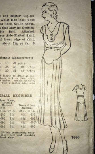 1930s Style V Neck Scalloped Yoke Dress with Pleated Skirt Custom Made in Your Size From a Vintage Pattern 1931