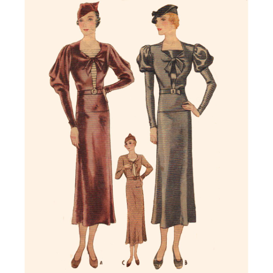 1930s Style Puffed Sleeve Dress with Tie Front and Slim Skirt Custom Made in Your Size From a Vintage Pattern 1933