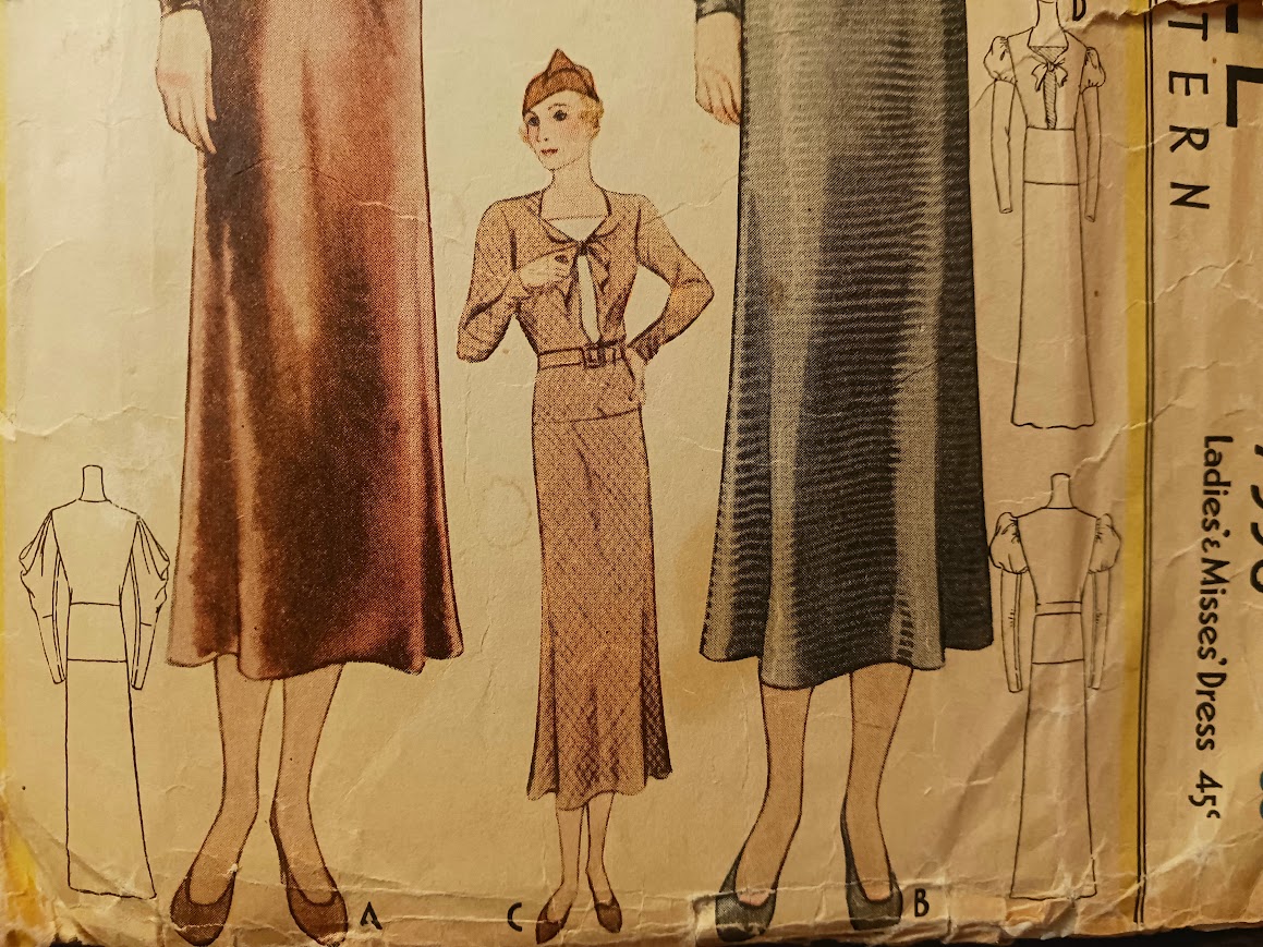 1930s Style Puffed Sleeve Dress with Tie Front and Slim Skirt Custom Made in Your Size From a Vintage Pattern 1933