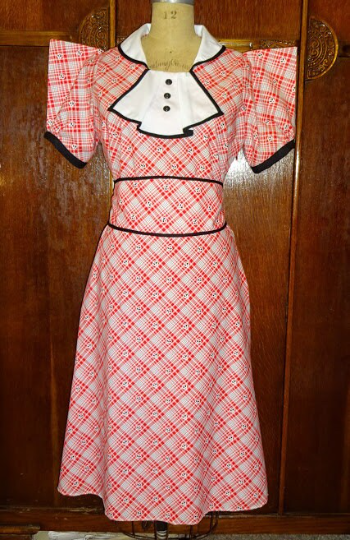 1930s Style Wacky Pointed Wing Sleeve Dress with Jabot and Slim Skirt Custom Made in Your Size From a Vintage Pattern 1933