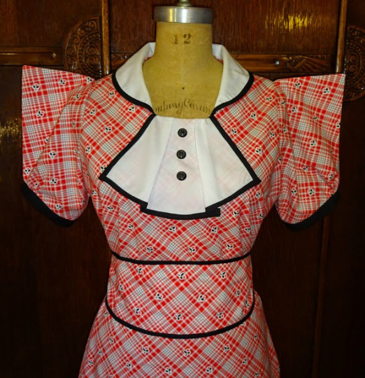 1930s Style Wacky Pointed Wing Sleeve Dress with Jabot and Slim Skirt Custom Made in Your Size From a Vintage Pattern 1933