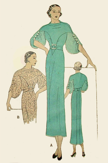 1930s Style Drop Shoulder Balloon Puff Sleeve Pointed Yoke Dress Custom Made in Your Size From a Vintage Pattern 1933