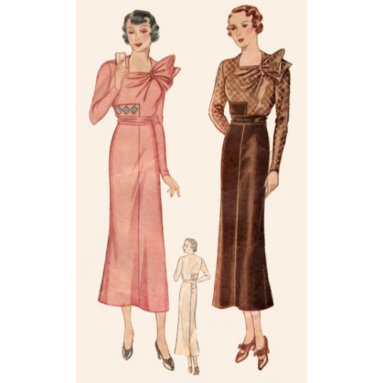 1930s Style Art Deco Asymmetrical Square Neck Side Bow Dress Custom Made in Your Size From a Vintage Pattern 1934