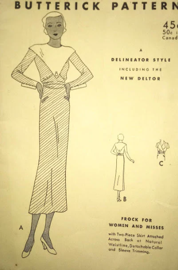 1930s Style Pointed Bib Collar or Surplice Dress with Flange Cuffs Custom Made in Your Size From a Vintage Pattern 1932