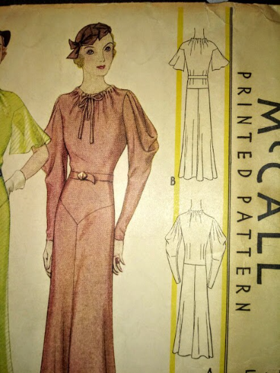 1930s Style Drop Waist Gathered Neck Cowl Sleeve Dress Custom Made in Your Size From a Vintage Pattern 1933