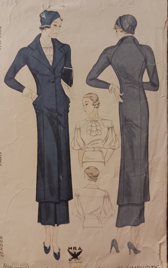 1930s Style Balloon Sleeve Jabot Blouse, Slim Skirt or Raglan Sleeve Coat Custom Made in Your Size From a Vintage Pattern 1934