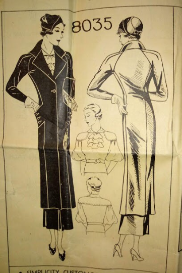1930s Style Balloon Sleeve Jabot Blouse, Slim Skirt or Raglan Sleeve Coat Custom Made in Your Size From a Vintage Pattern 1934