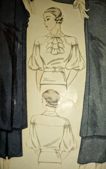 1930s Style Balloon Sleeve Jabot Blouse, Slim Skirt or Raglan Sleeve Coat Custom Made in Your Size From a Vintage Pattern 1934