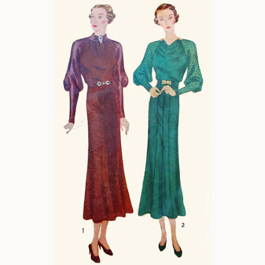1930s Style Raglan Balloon Sleeve Dress with High or Cowl Neck with Slim Skirt Custom Made in Your Size From a Vintage Pattern 1935