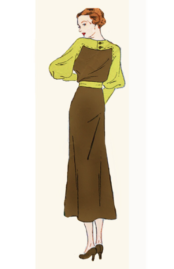 1930s Style Raglan Balloon Sleeve Dress with High or Cowl Neck with Slim Skirt Custom Made in Your Size From a Vintage Pattern 1935