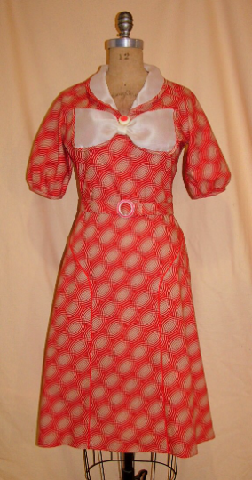 1930s Style Day Dress With Raglan Sleeves and Bow Tie Collar Custom Made in Your Size From a Vintage Pattern 1933