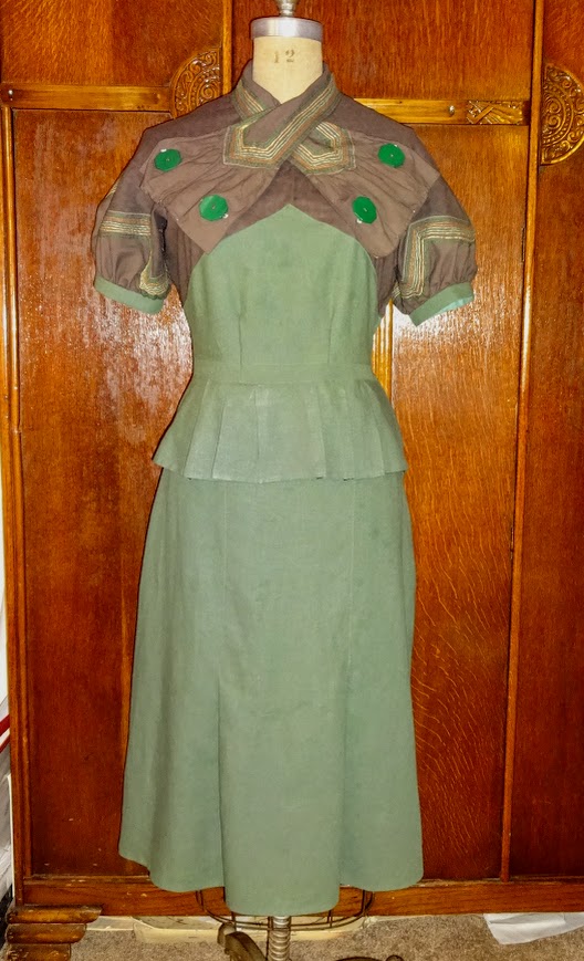 1930s Style Dropped Balloon Sleeve Bow and Peplum Dress with Slim Skirt Custom Made in Your Size From a Vintage Pattern 1934