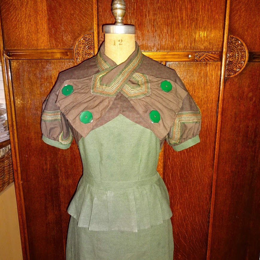 1930s Style Dropped Balloon Sleeve Bow and Peplum Dress with Slim Skirt Custom Made in Your Size From a Vintage Pattern 1934