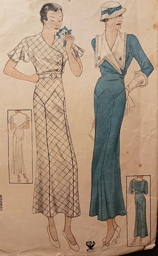 1930s Style Surplice Day Dress With Structered Art Deco Pointed Details Slim Skirt Custom Made in Your Size From a Vintage Pattern 1934