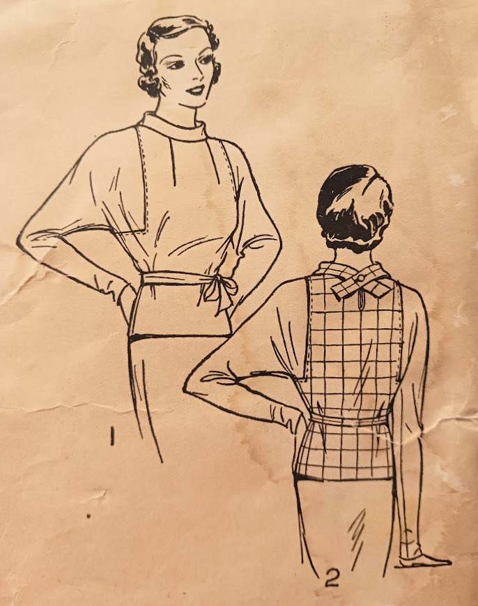 1930s Style Raglan Bat Sleeve Blouse with Mock Neck Custom Made in Your Size From a Vintage Pattern 1934