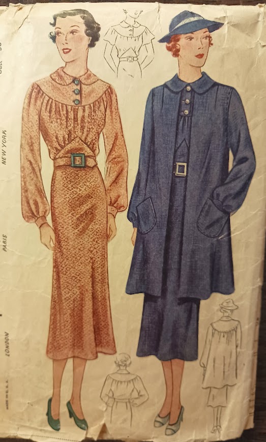 1930s Style Peter Pan Collar Dress with Gathered Bust Dress and Optional Swagger Coat Custom Made in Your Size From a Vintage Pattern 1936