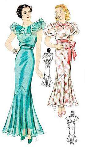 1930s Style Evening Dress with Ruffle Collar and Mermaid Hem Custom Made in Your Size From a Vintage Pattern 1936