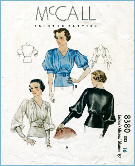 1930s Style Gathered Bust Super Full Balloon Sleeve Blouse Custom Made in Your Size From a Vintage Pattern 1936