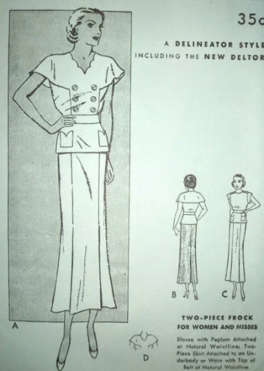 1930s Style Cape Sleeve Blouse and Slim Skirt 2pc Set Custom Made in Your Size From a Vintage Pattern 1934