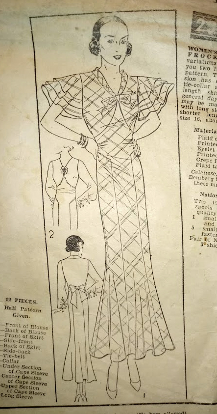 1930s Style Ruffle Flutter Sleeve Dress with Fitted Midfiff Custom Made in Your Size From a Vintage Pattern 1934