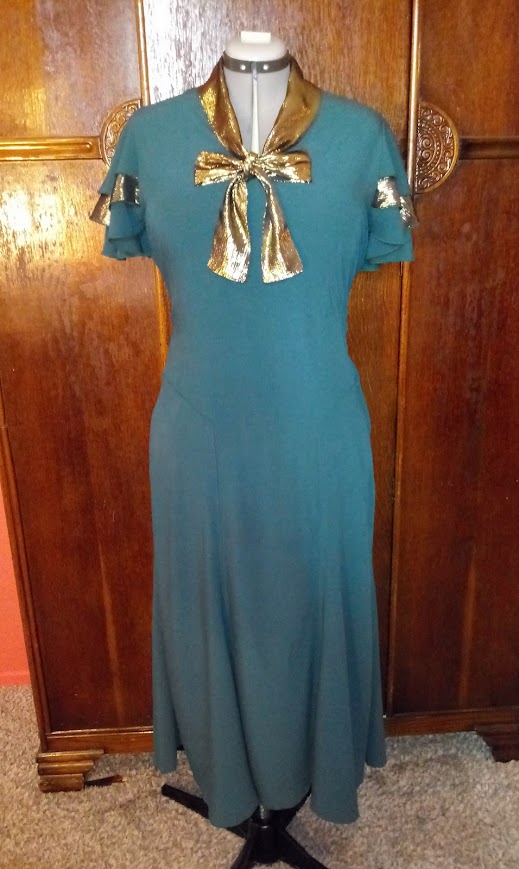 1930s Style Ruffle Flutter Sleeve Dress with Fitted Midfiff Custom Made in Your Size From a Vintage Pattern 1934