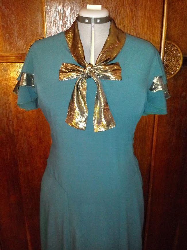 1930s Style Ruffle Flutter Sleeve Dress with Fitted Midfiff Custom Made in Your Size From a Vintage Pattern 1934