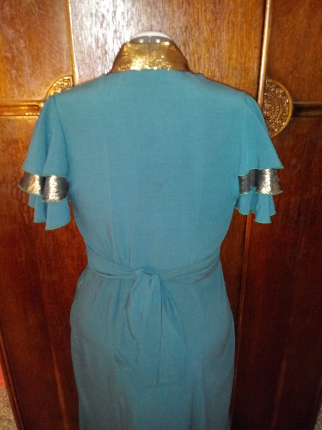 1930s Style Ruffle Flutter Sleeve Dress with Fitted Midfiff Custom Made in Your Size From a Vintage Pattern 1934