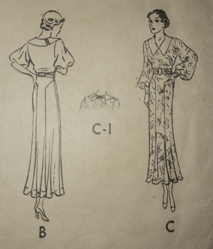 1930s Style Asymmetrical or Pointed Collar Flutter or Bishop Sleeve Dress Custom Made in Your Size From A Vintage Pattern 1935