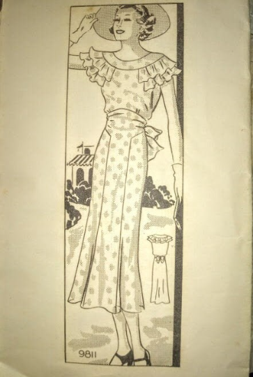 1930s Style Ruffle Caplet Collar Summer Dress with Fitted Midfiff Custom Made in Your Size From a Vintage Pattern 1935