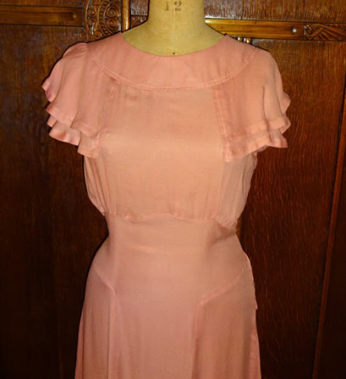 1930s Style Ruffle Caplet Collar Summer Dress with Fitted Midfiff Custom Made in Your Size From a Vintage Pattern 1935