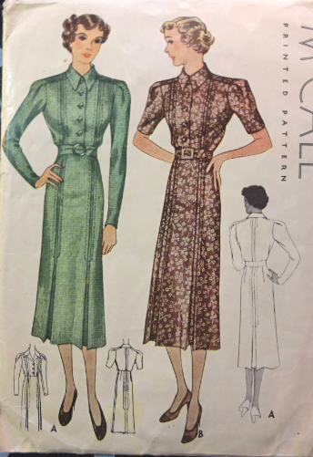 1930s Style Basic Button Up Day Dress with Pleated Skirt Custom Made in Your Size From a Vintage Pattern 1936