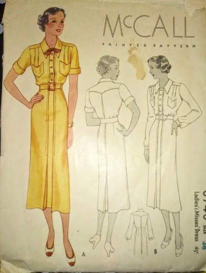 1930s Style Western Button up Front Pockets with Pleated Slim Skirt Custom Made in Your Size From a Vintage Pattern 1936