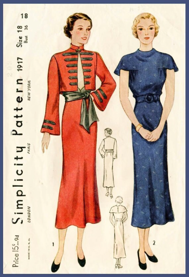 1930s Style Raised Cowl Neck Dress with Cape Collar and Military Crop Jacket Custom Made in Your Size From a Vintage Pattern 1936